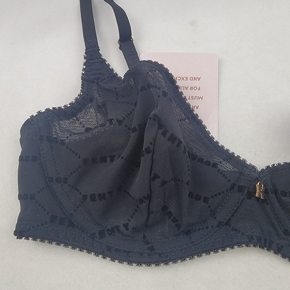 NWT Savage X Fenty By Rihanna logo mesh unlined bra and mesh thong in black - Picture 5 of 7